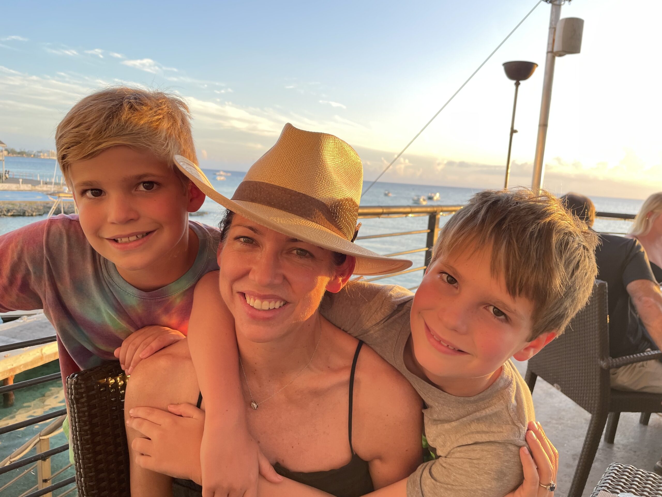 Dr. Brownfield and her kids at dinner in the cayman islands