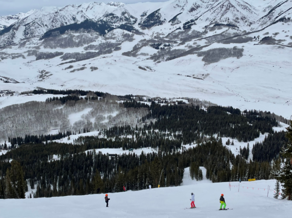 Ski Slopes in a mountain range with skiiers